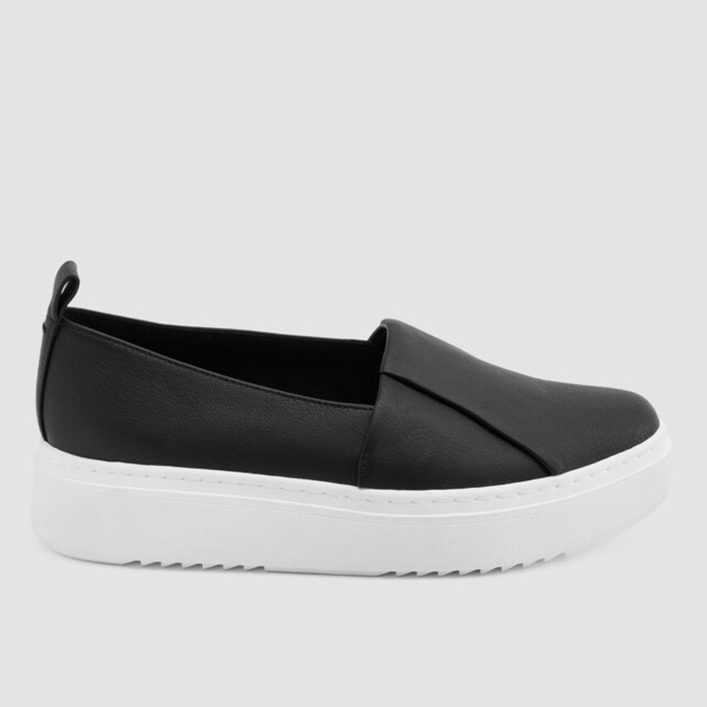 Eileen Fisher Perks Leather Black Slip-On Platform Sneakers - Picture 6 of 6